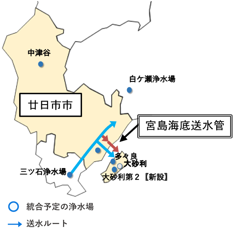 三ツ石浄水場の送水ルート
